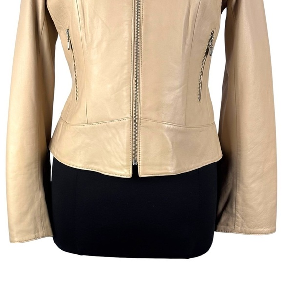 VINTAGE Y2K VID COLLECTION LEATHER LACE UP CORSET STYLE CREAM ZIP UP JACKET - Picture 8 of 15